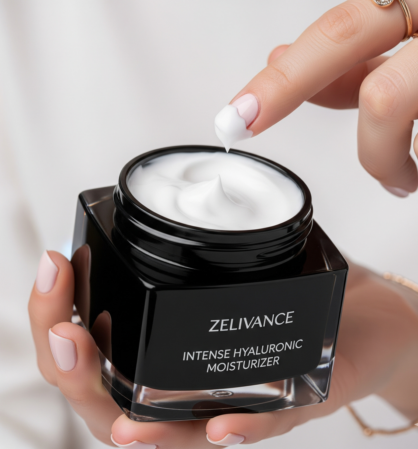Close-up texture of hyaluronic moisturizer smoothing skin