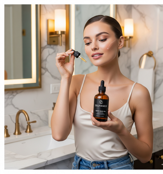 Close-up texture of nourishing rose gold face oil