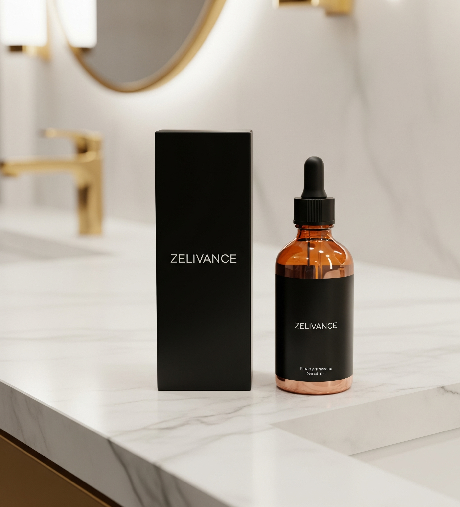 Zelivance Rose Gold Oil packaging and luxury bottle