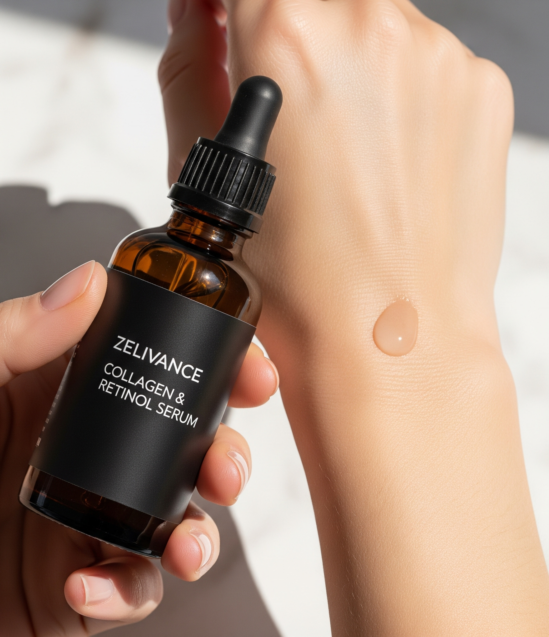 Texture of collagen retinol serum showing smooth consistency