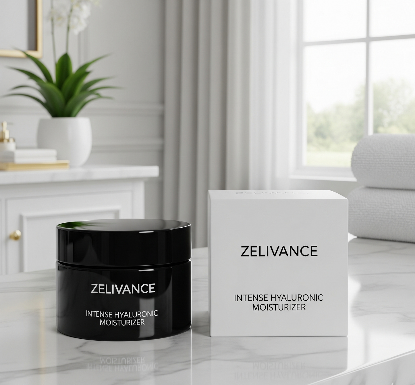 Packaging of Zelivance Hyaluronic Moisturizer jar and box