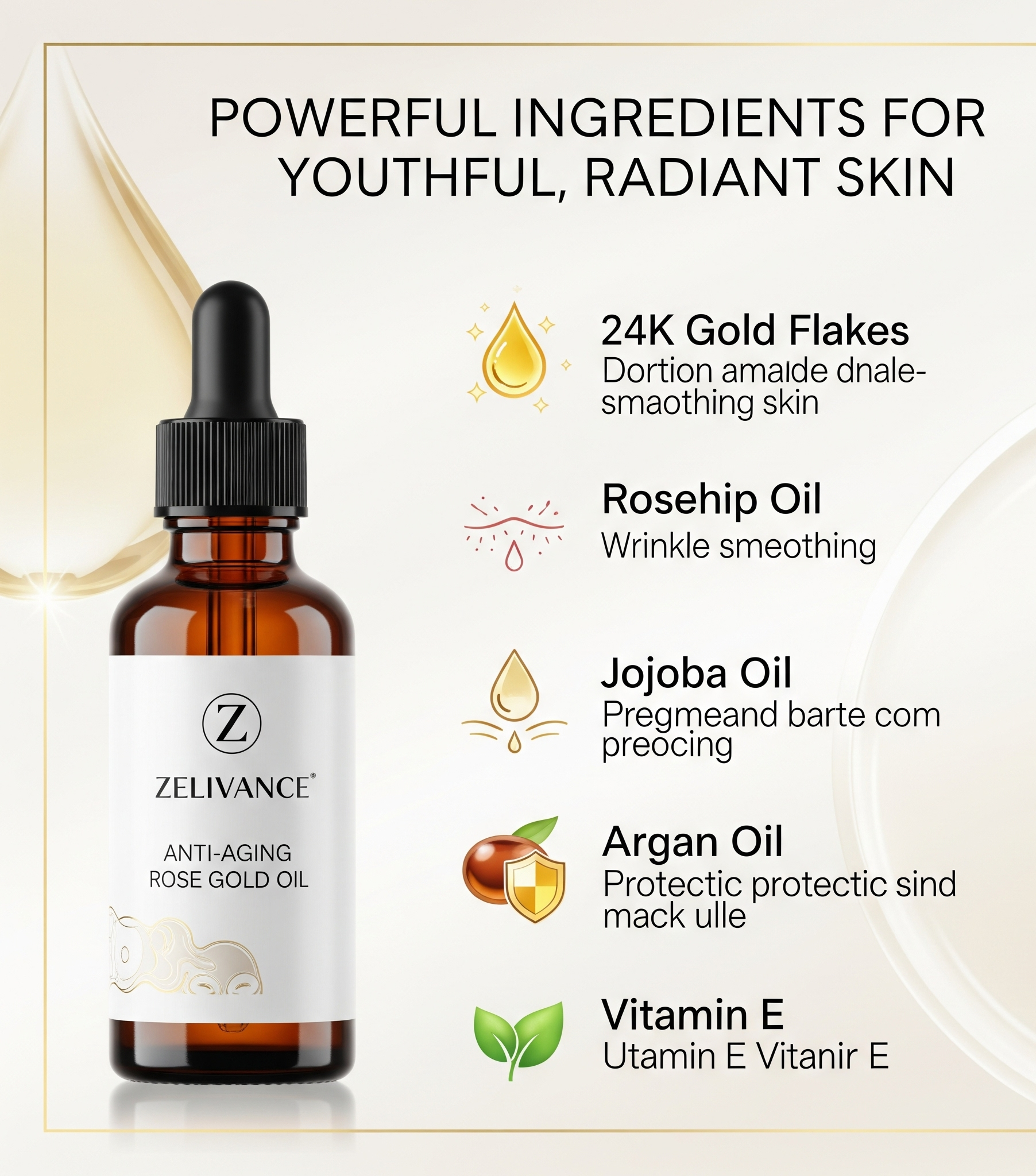 Botanical oils and gold infusion in Rose Gold Oil ingredients