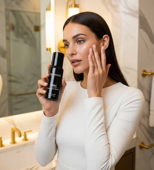 Woman applying Zelivance Firm Serum under eyes