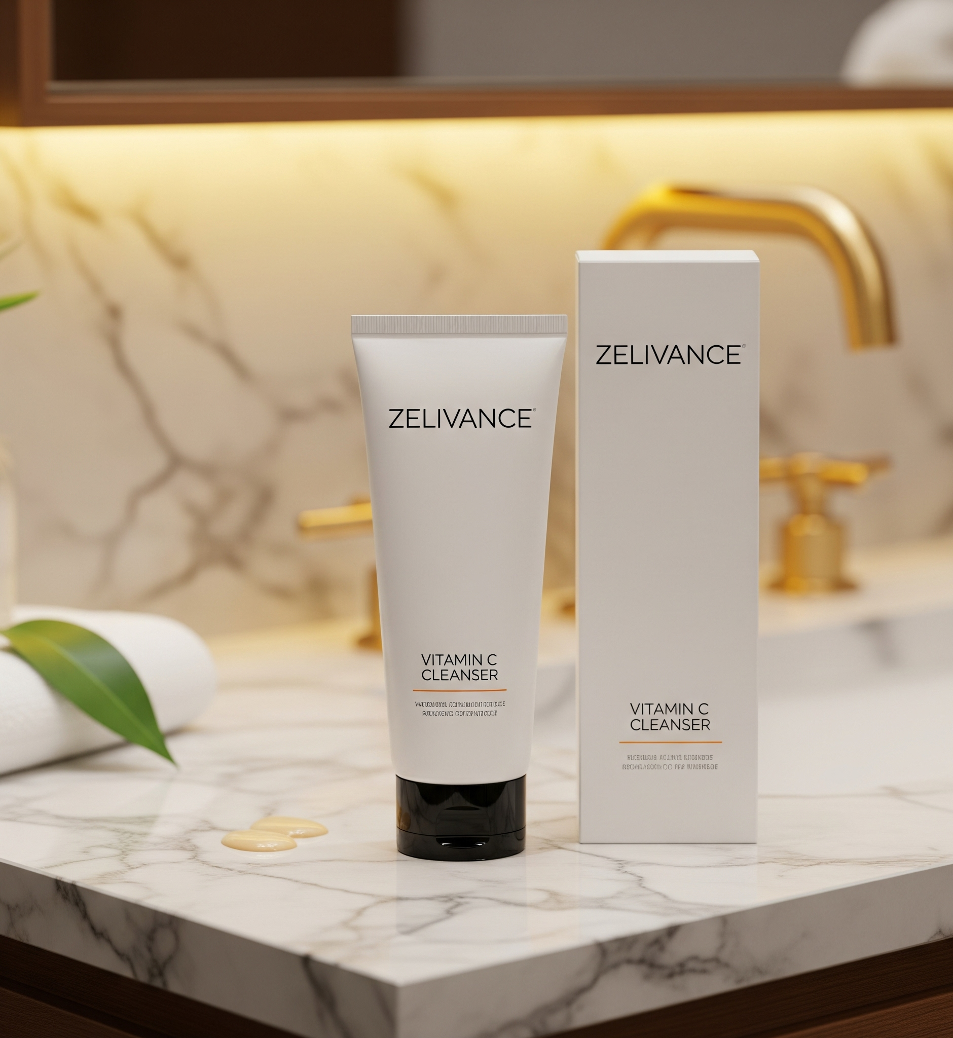 Packaging of Zelivance Vitamin C Cleanser and free lip balm