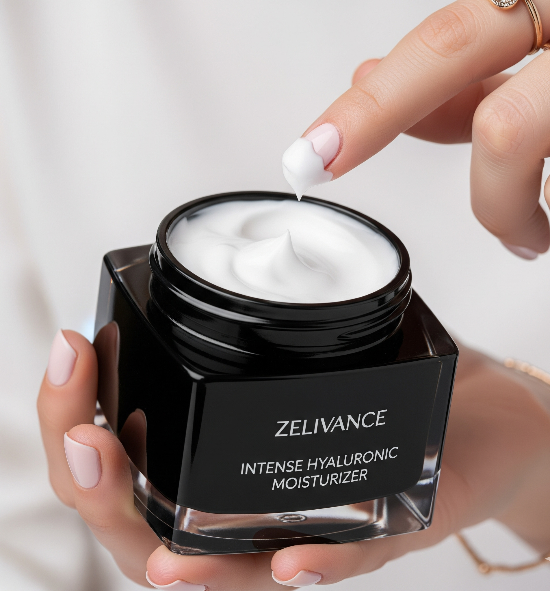 Close-up texture of hyaluronic moisturizer smoothing skin