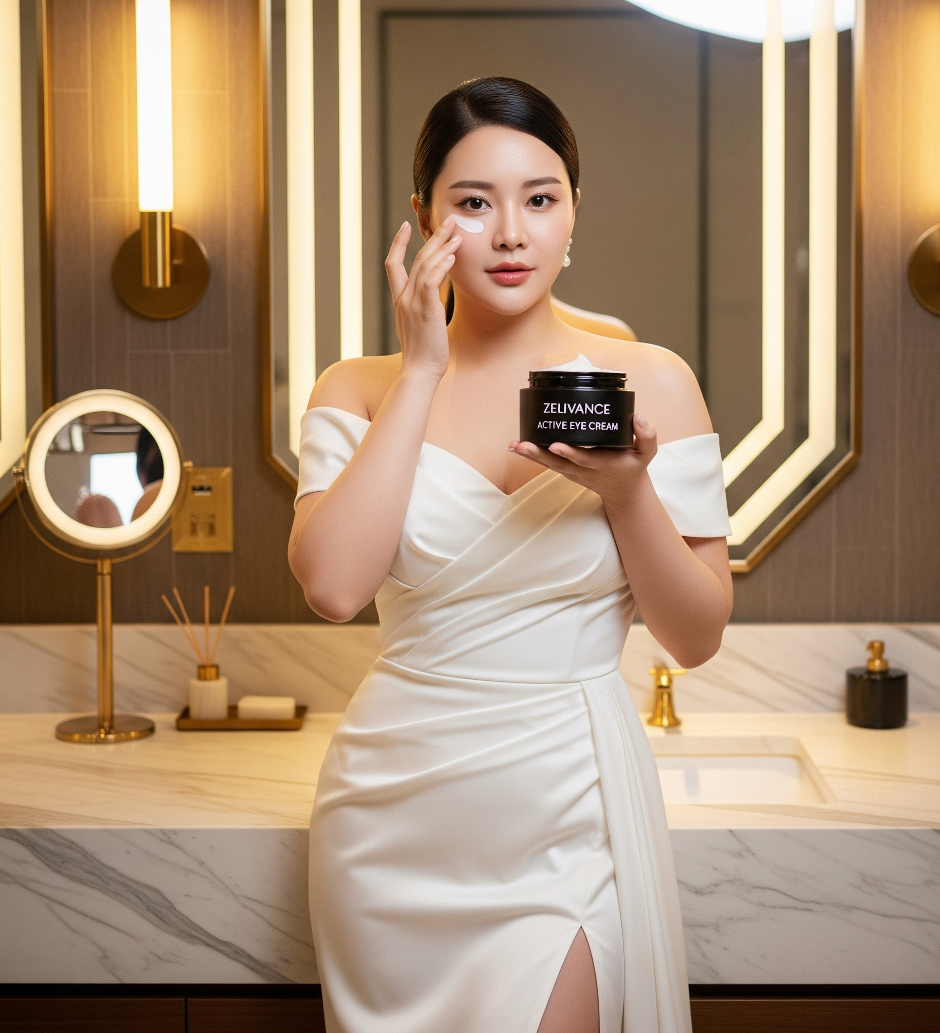 Woman applying eye cream under eyes