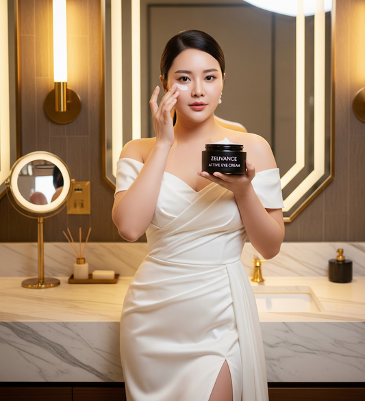 Woman applying eye cream under eyes
